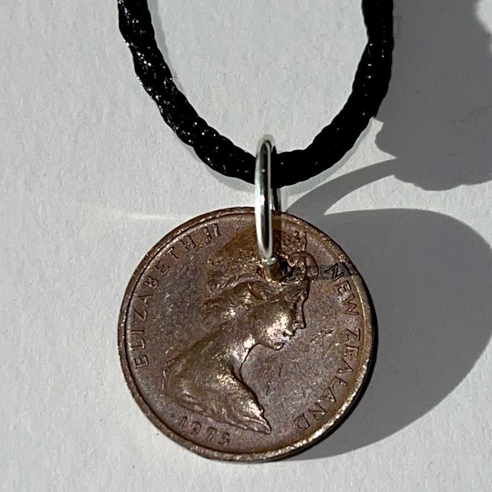 GENUINE NEW ZEALAND 1 CENT COIN NECKLACE ON BLACK SILK CORD